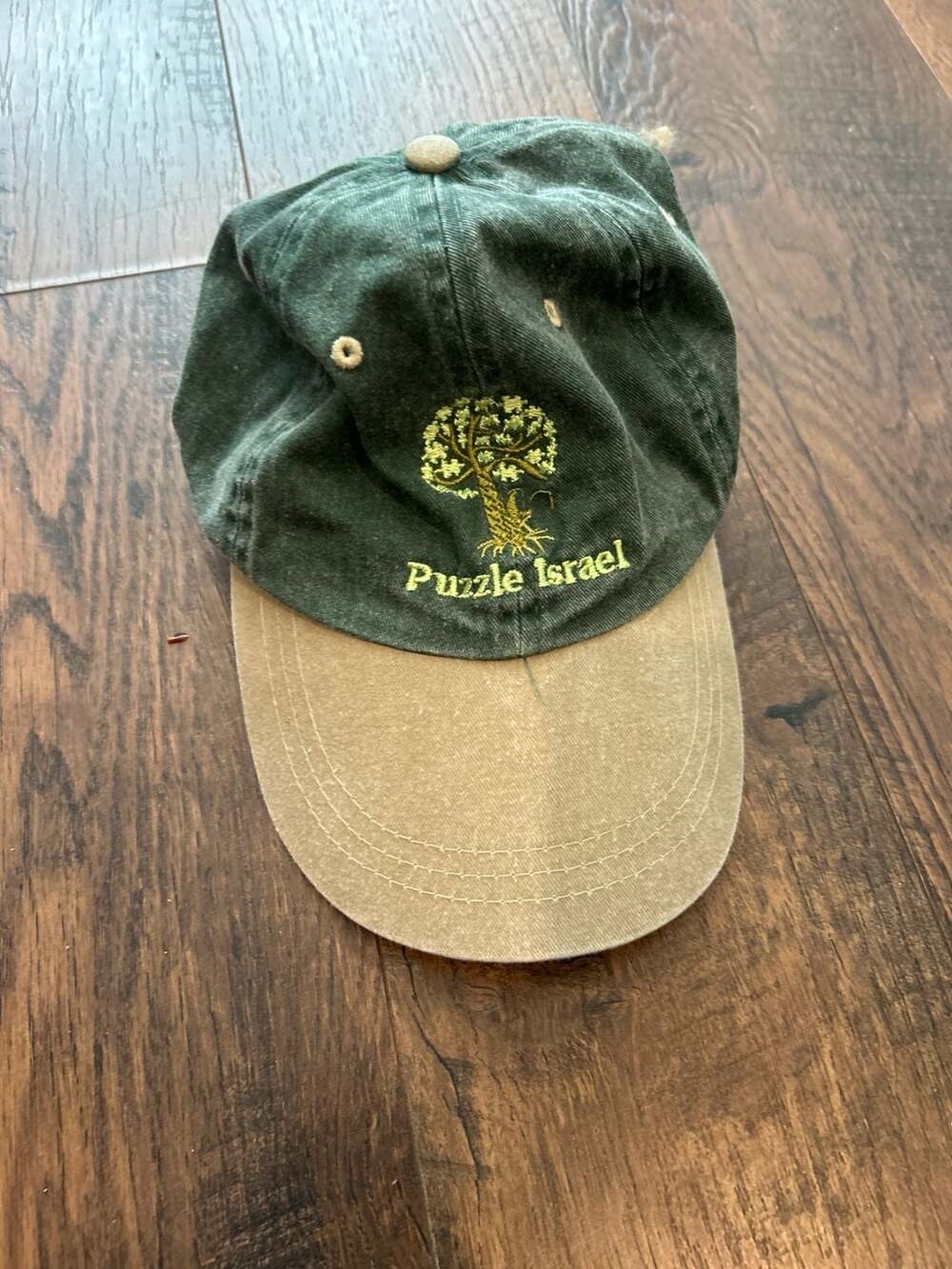 Puzzle Israel Two-Tone Embroidered Tree Logo Baseball Cap Green Tan Adjustable